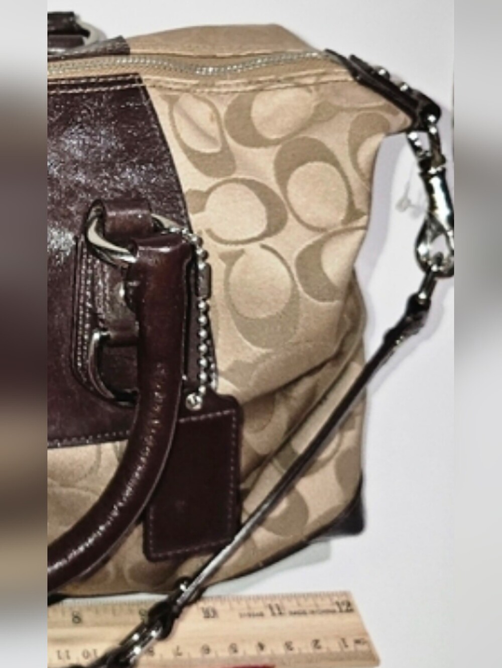 Coach Ashley Signature Satchel Crossbody Bag Brown Khaki Canvas F15443 - Picture 6 of 10